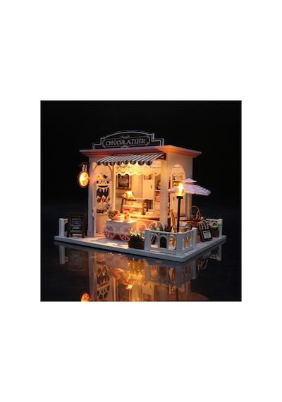 Düşler Çikolatası 3d Puzzle Ahşap Minyatür Maket Kiti Dıy Kendin Yap Led Işıklandırmalı Maket Ev