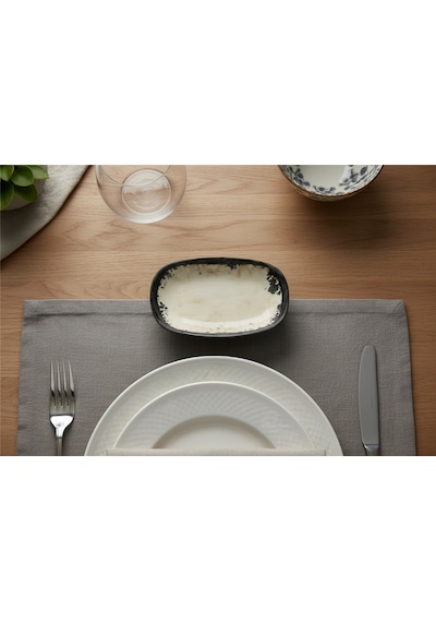 12'li Valencia Oval Kayık Tabak 16cm Mega Desen Rinart Krem