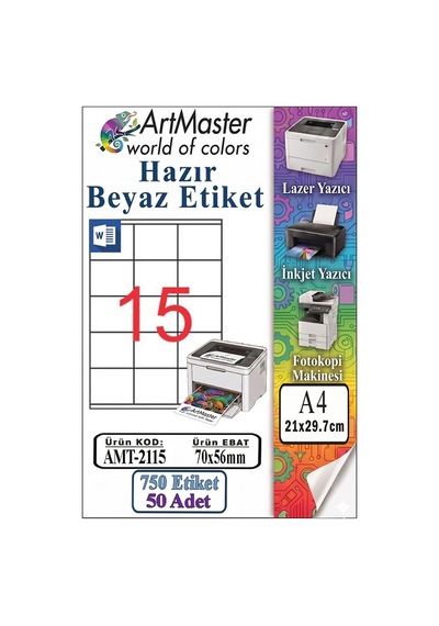 A4 Hazır Beyaz Etiket 70x56mm 50 Sayfa 1 Paket 15 Li Kendinden Yapışkanlı Fotokopi Lazer İnkjet Kağıdı Yazıcılar İçin