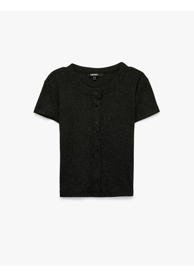 Koton Slim Fit Düğmeli Bisiklet Yaka Kısa Kollu Hırka Antrasit 7wak30024ek