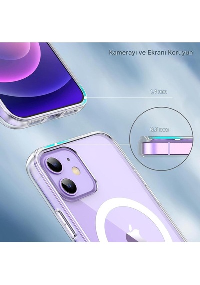 Apple Uyumlu iPhone 12 Şeffaf Magsafe Kılıf Şeffaf