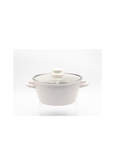 Bonera Emaye Cam Kapaklı Beyaz Kızartma Tenceresi 22cm Krem