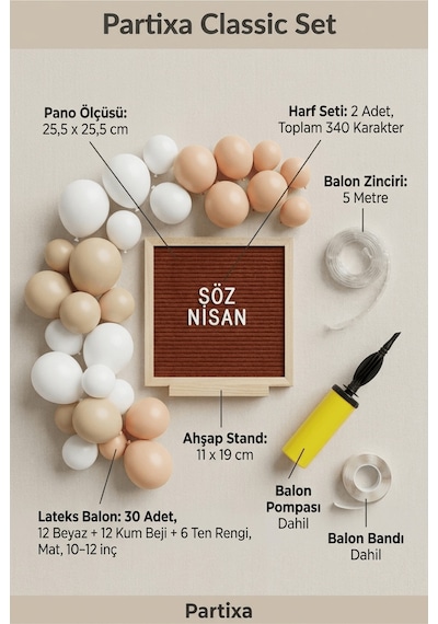 Nişan Söz Süsleme Classic Set Kahve Keçe Yazı Panosu Standlı Balon Zincirli Yetişkin