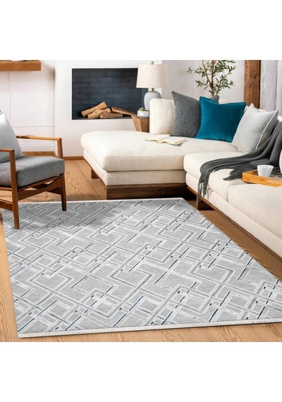 Bespoky Royal Geometrik Modern Salon Halısı Makine Dokuma Gri
