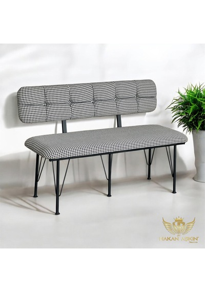 By Hakan Aşkın 120 Cm Metal Ayaklı Metal Alt Kasalı Kazayağı New 2025 Sırtlı Bench Bank Kazayağı Dokuma Kumaşş