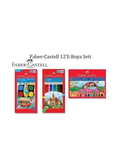 Faber-Castell 3'lü Boya Seti 12'li Sulu - Kuru ve Paste