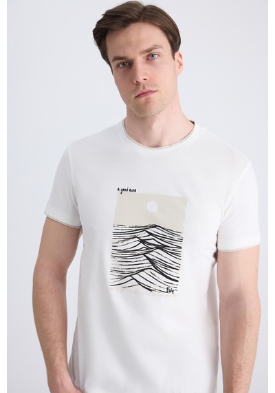 Twn Slim Fit Ekru Düz %100 Pamuklu T-shirt 2ec143831113m E01