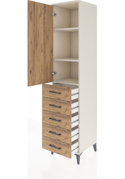 Hyperion Dolap 3 Raflı 5 Çekmeceli Tek Kapaklı 44x44x195 Aytaşı-çam Aytası