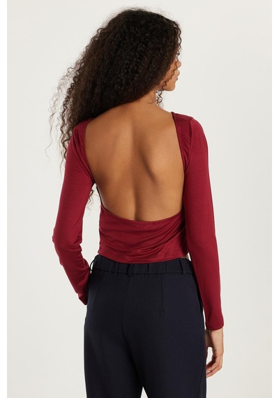 Tudors Kadın Slim Fit Dar Kesim Sırt Detaylı Bordo Bluz-33413 Bordo