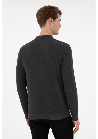 U.S. Polo Assn. Erkek Regular Fit Yarım Fermuarlı Antrasit Melanj Basic Kazak 50298266-VR081