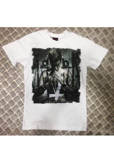 Stoned&Fame Justin Bieber Baskılı T-shirt Beyaz