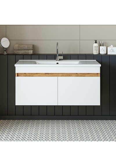 Roomart '' Lavabolu '' Atlantik-beyaz Mdf 100 Cm Banyo Alt Dolabı Atlantik Çam - Beyaz