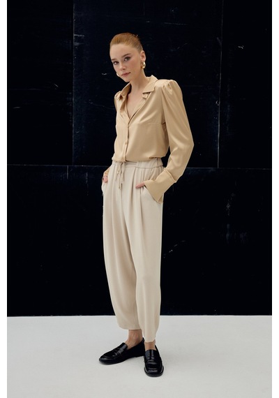 Sateen Talia Pantolon - Bej-137097 Bej