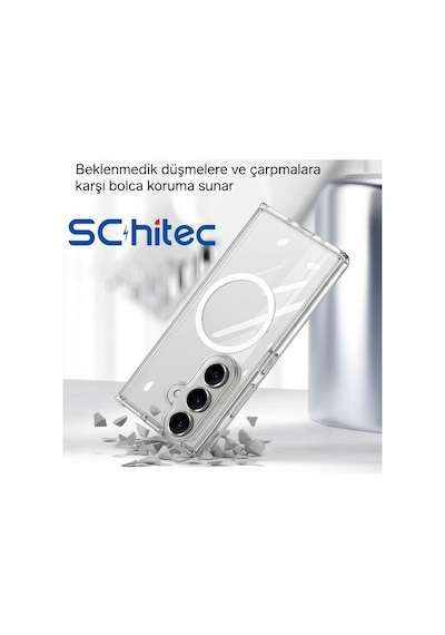 Schitec Samsung Galaxy Uyumlu Z Fold 6 Magsafe Özellikli Şeffaf Kılıf -