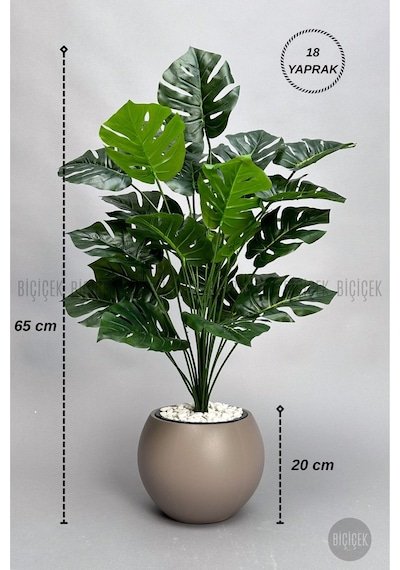 Biçiçek Yapay Monstera Deve Tabani Bi̇tki̇si̇ 65 Cm Mocha Küre Saksıda