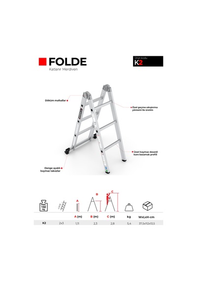 Çağsan 2x3 Basamaklı Folde Katlanır Merdiven K2