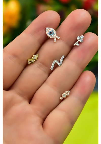 925 Ayar Papatya Silver Tragus Küpe.rose.gold.rodaj. Gümüş