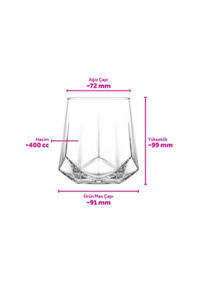 Lav Valeria Cam Viski Bardağı 3'lü 400 ml (Meşrubat/Kokteyl Bardağı )