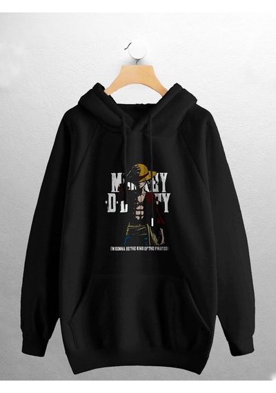 Macklin Unisex Kadın Erkek One Piece Ruffy Anime Karakter Baskılı Sweatshirt Siyah Mck0796 Siyah