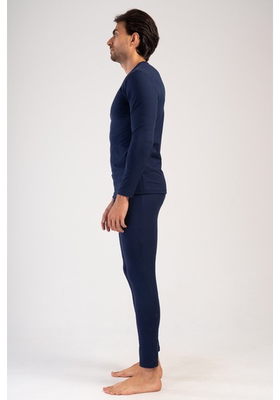 Yake Store Erkek Comfort V Yaka Uzun Kol Iclık Takım - Navy Blue Lacivert
