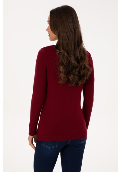 U.S. Polo Assn. Kadın Bordo V Yaka Basic Kazak 50307712-VR014