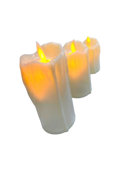Led Li Hareketli 3 Lü Pilli Mum Erimiş Alevli Hareketli Mum Eriyen Mum Krem