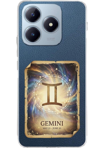 Realme C63 İle Uyumlu Burç Kartları İkizler Tasarımlı Şeffaf Silikon Kılıf Şeffaf