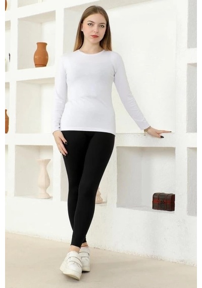 Rahat Ve Şık Uzun Kollu Bisiklet Yaka Likralı Viskon Penye Body Beyaz Diğer