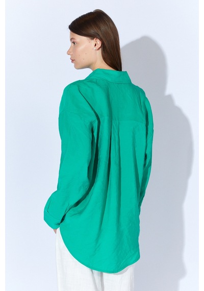 Manche Yeşil Modal Soft Dokulu Yumuşak Gizli Pat Detaylı Oversize Kadın Gömlek Mks168262-01