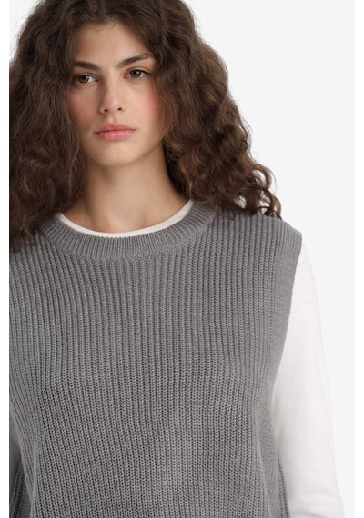 Defacto Oversize Geniş Kalıp Bisiklet Yaka Yelek S0375az25wngr90 Gri