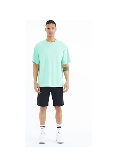 Tommylife Tommy Life Su Yeşili Kol Arma Detaylı Basic Oversize Erkek T-shirt - 88193 SU YEŞİLİ