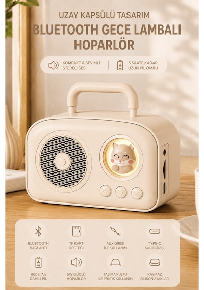 Taşınabilir Özel Tasarım Güçlü Ses 5w Kedi Figürlü Bluetooth, Aux, Tf Kart Destekli Hoparlör
