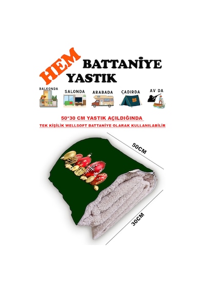 Yılbaşı Noel Desen Baskılı Tv Battaniyeli Opsiyonel Dekoratif Yastık Battaniye 2in1-0 Çok Renkli
