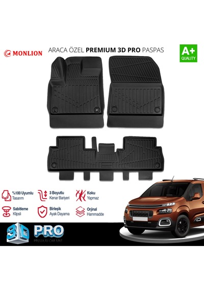 Paspasları, Citroen Berlingo 2018 3d Lazer Ölçülü Kokusuz Kaymaz Önvearka
