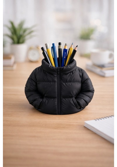 Puffer Jacket Masaüstü Kalemlik Dekoratif Ofis Organizer Siyah