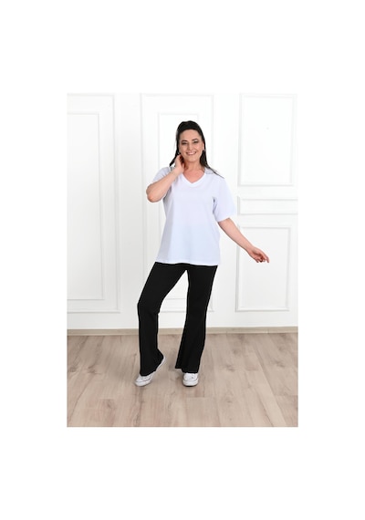 Kadın V Yaka Basic Büyük Beden T-shirt 1297-22 001