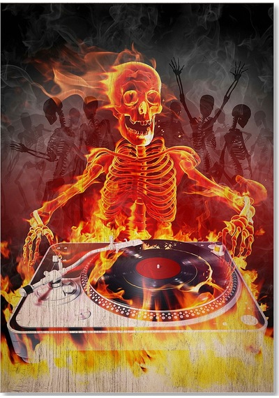Cakasepetim Dj İskelet Desenli Görsel Ahşap Mdf Tablo