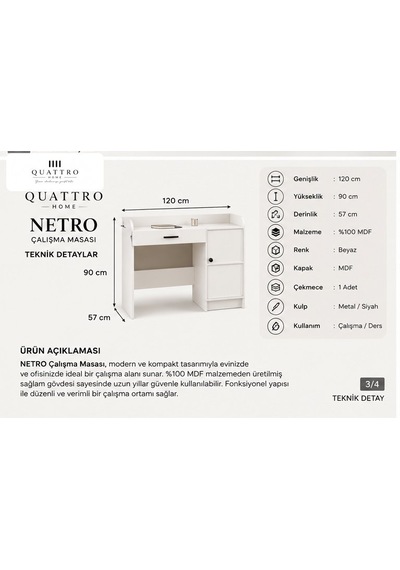 Netro Çalışma Masası Beyaz