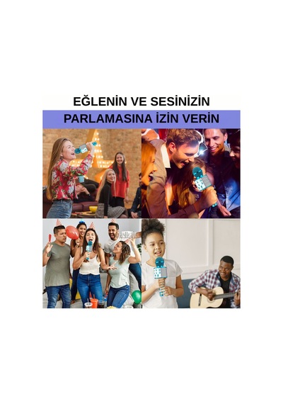 Bluetooth Karaoke Mikrofon Kablosuz Hoparlörlü, Led Işıklı, Şarjlı