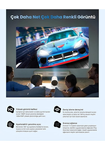 Harvox Hy300 Pro Upgrade Projeksiyon Cihazı Android Wifi Bluetooth Taşınabilir Mini Projektör Hd 720p