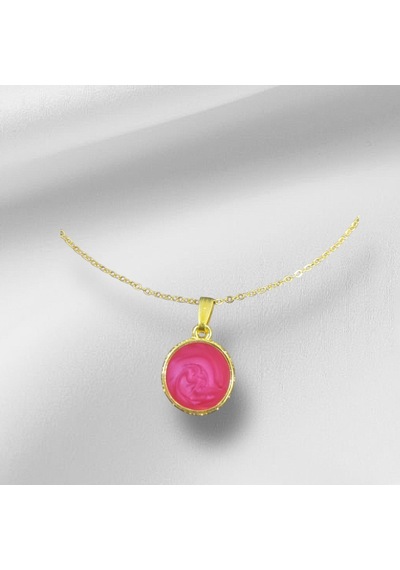 0031 Yuvarlak Pembe-mavi Doğal Taş Kolye Gold
