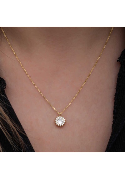 925 Ayar Gümüş Gold Minimal Yuvarlak Anturaj Kadın Kolye Gri