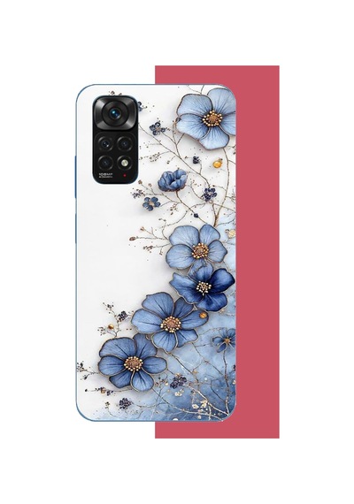 Redmi Note 11-11s Uyumlu Mavi Çiçek Baskılı Silikon Kılıf Renkli