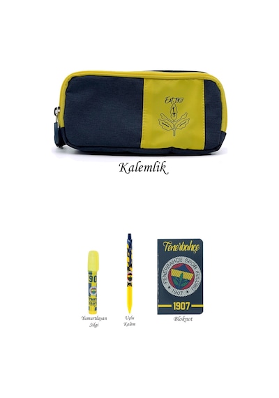Fenerbahçe Kalemlik Set 4lü Kırtasiye Seti Ahşap Kutulu