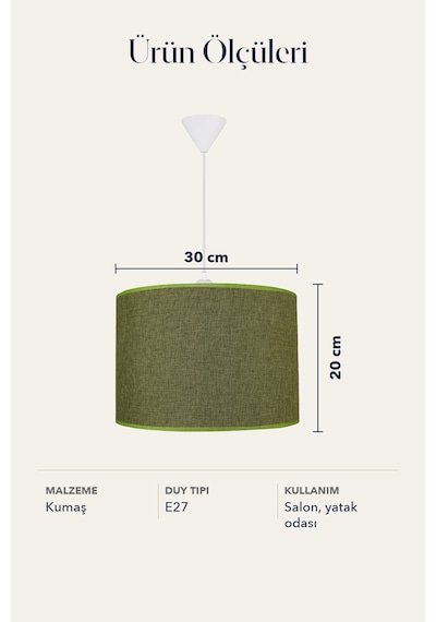 Şenay Aydınlatma Modern Silindir Kumaş Sarkıt Avize Hasır Yeşil Tavan Lambası
