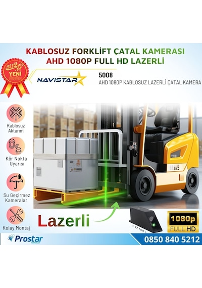 Kablosuz Lazerli Forklift Çatal Kamerası Ahd 1080p Full Hd Mıknatıslı Su Geçirmez Gece Görüşlü Tekli Kamera
