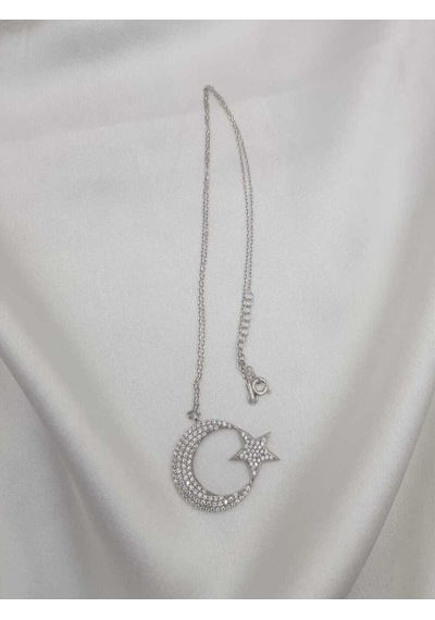 Ay Yıldız Türk Bayrağı Zirconia Taşlı 925 Gümüş Sevgiliye Eşe Anneye Hediye Kolye