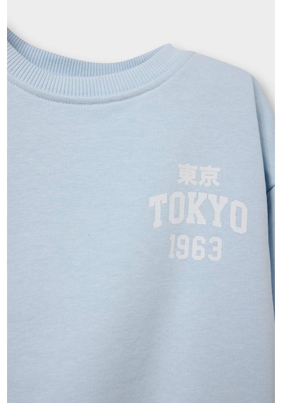 Defacto Erkek Bebek Oversize Baskılı Sweatshirt D7905a526spbe177 Mavi-be177