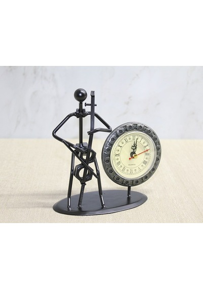 Premium Stil Sahibi Sanatsal Figür İlginç Hediyeler Metal Saatli Keman Çalan Müzisyen Çok Renkli