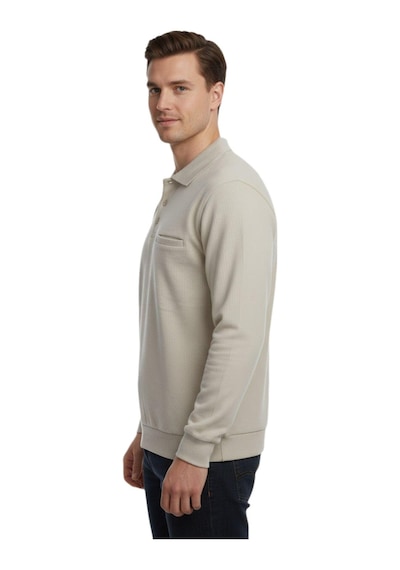 Baglan Erkek Büyük Beden Polo Yaka Cepli Selanik Sweatshirt Bgl-st04978 Taş